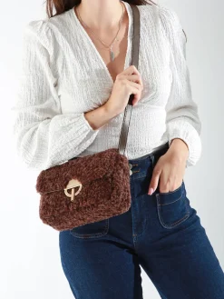 Moyen sac bandoulière Moon cuir et shearling VANESSA BRUNO