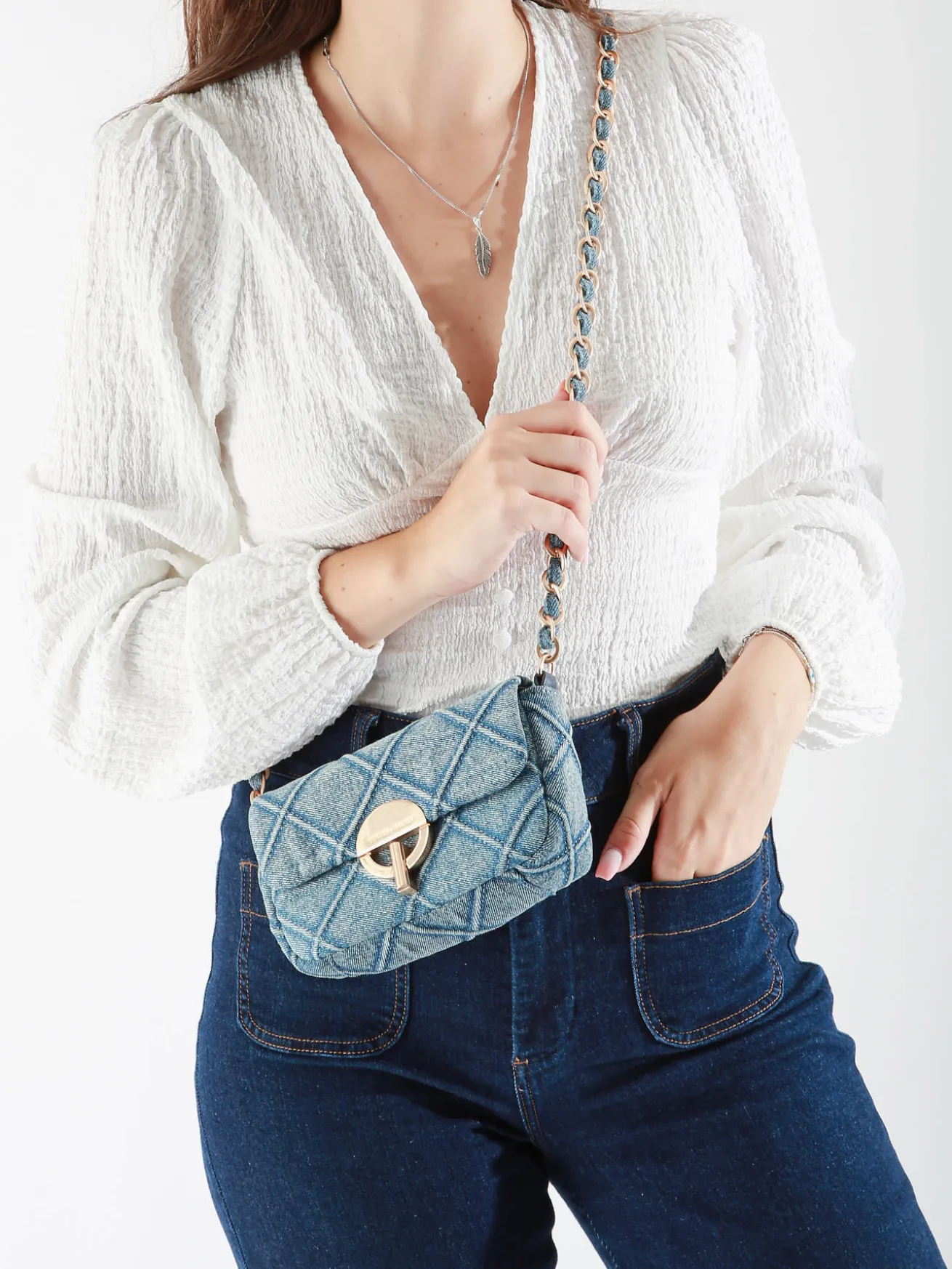 Petit sac bandoulière Moon en denim VANESSA BRUNO