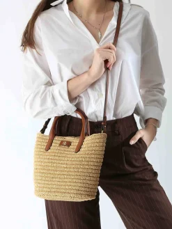 Sac à main Brie cuir et raphia LAUREN RALPH LAUREN