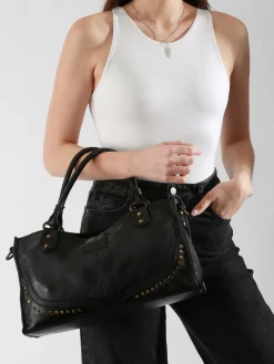 sac à main Glam eyelet cuir BASILIC PEPPER