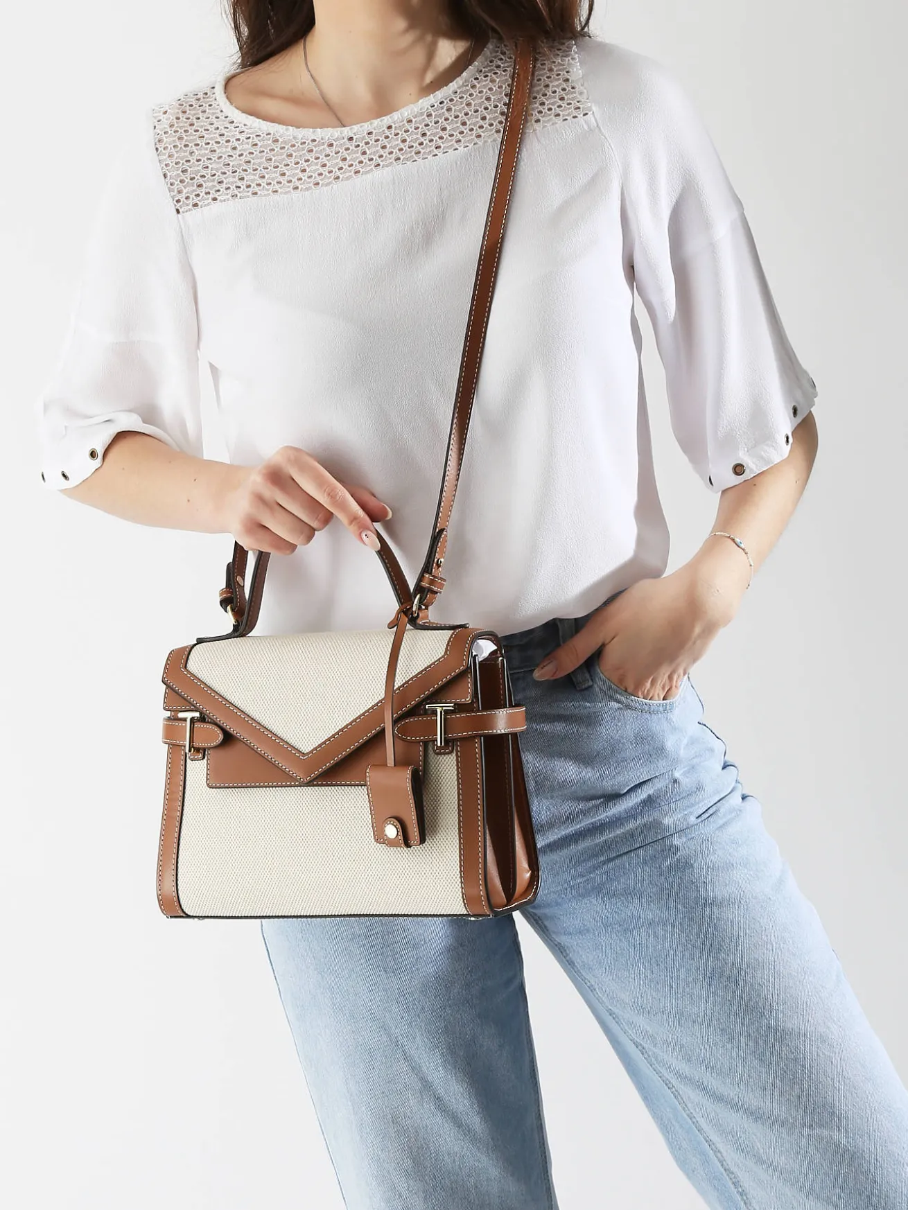 Sac bandoulière Emily garni cuir LE TANNEUR
