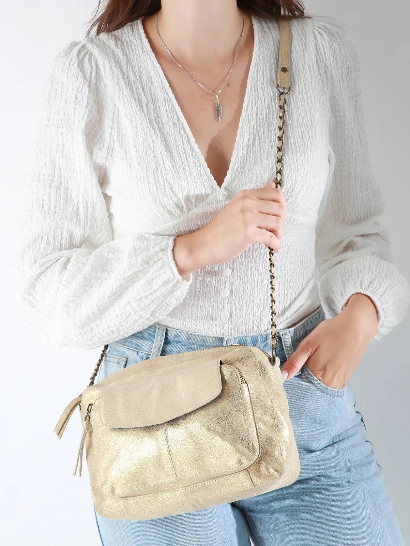 Sac bandoulière Naina cuir PIECES