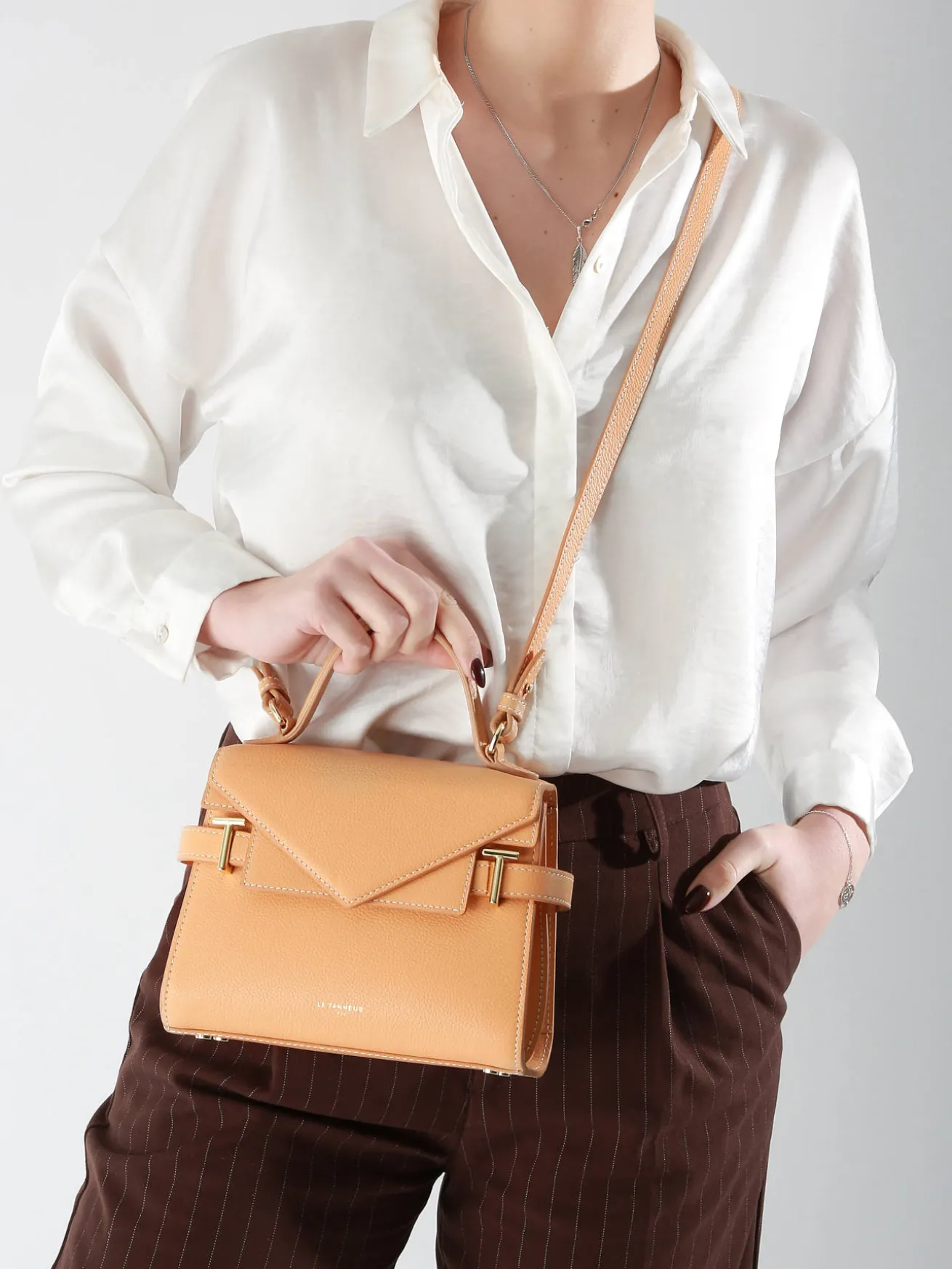 Sac bandoulière S double rabat Emilie cuir grainé LE TANNEUR