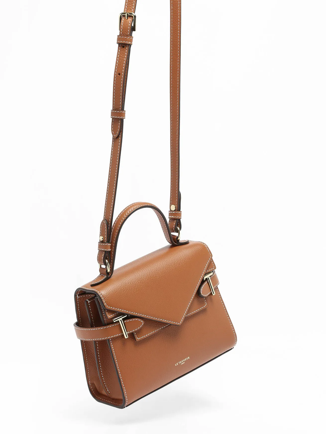 Sac bandoulière S double rabat Emilie cuir grainé LE TANNEUR