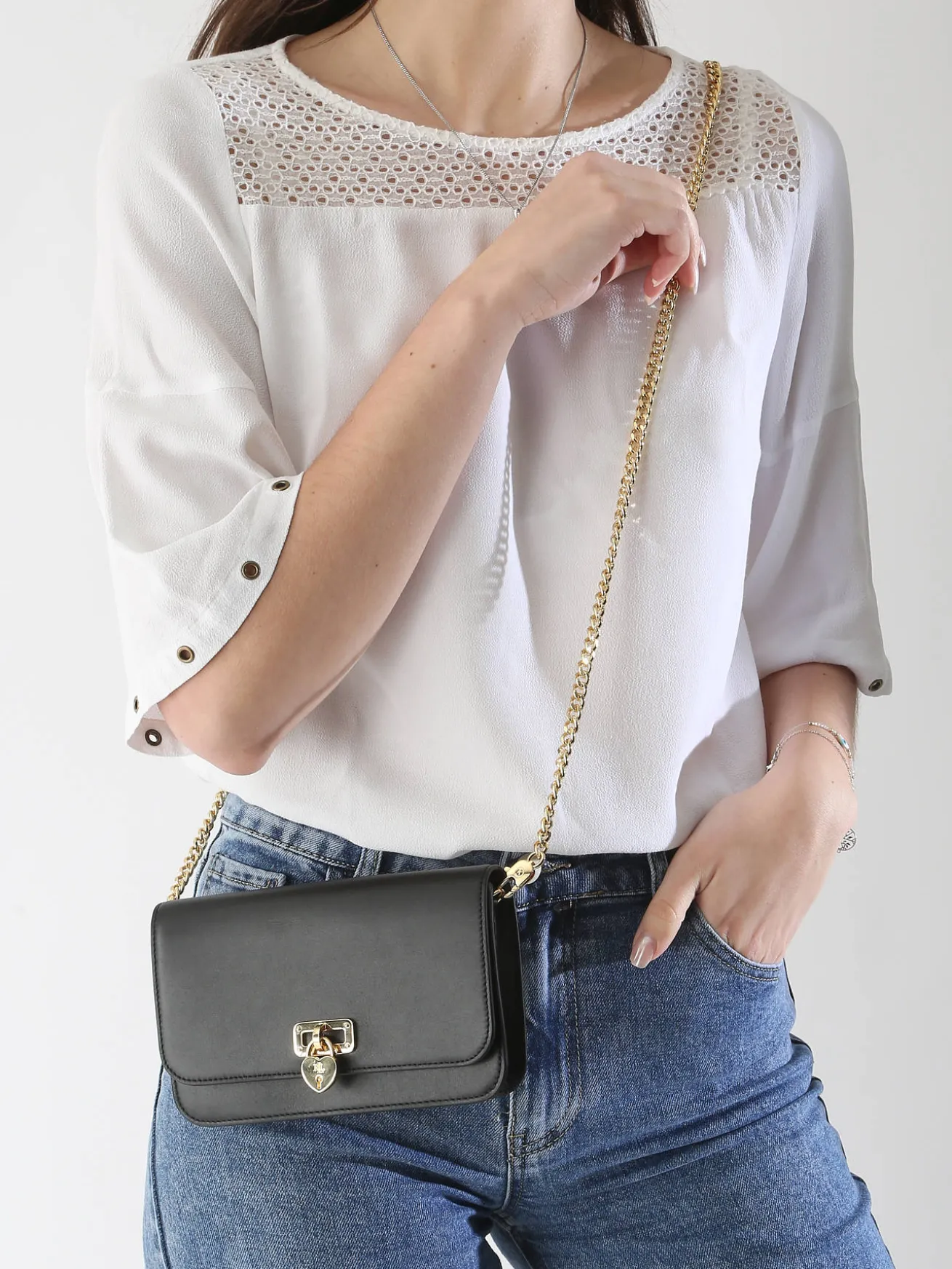 Sac de soirée Tanner Heart Padlock cuir LAUREN RALPH LAUREN