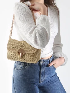 Sac Moyen Moon Raphia Tressage Chevron VANESSA BRUNO