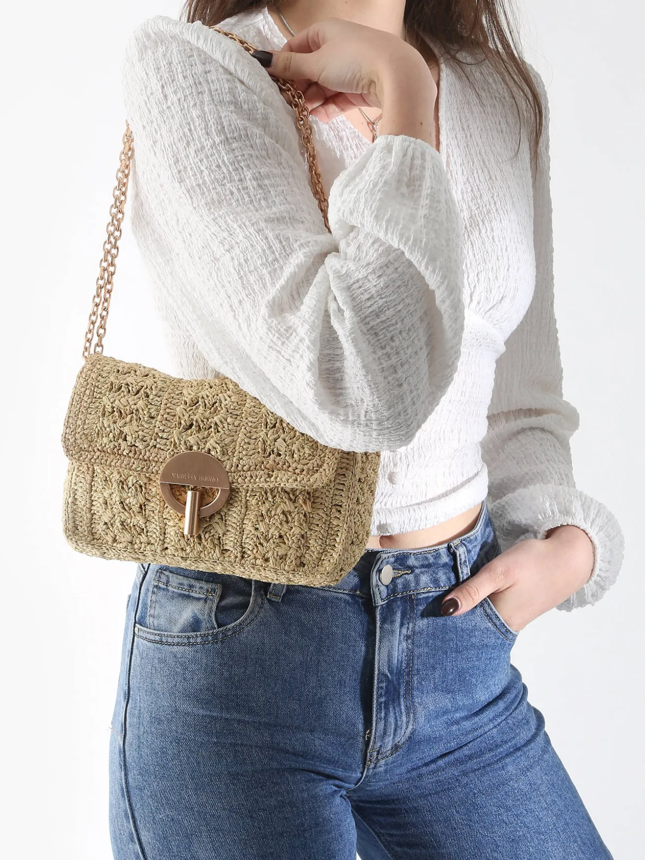 Sac Moyen Moon Raphia Tressage Chevron VANESSA BRUNO