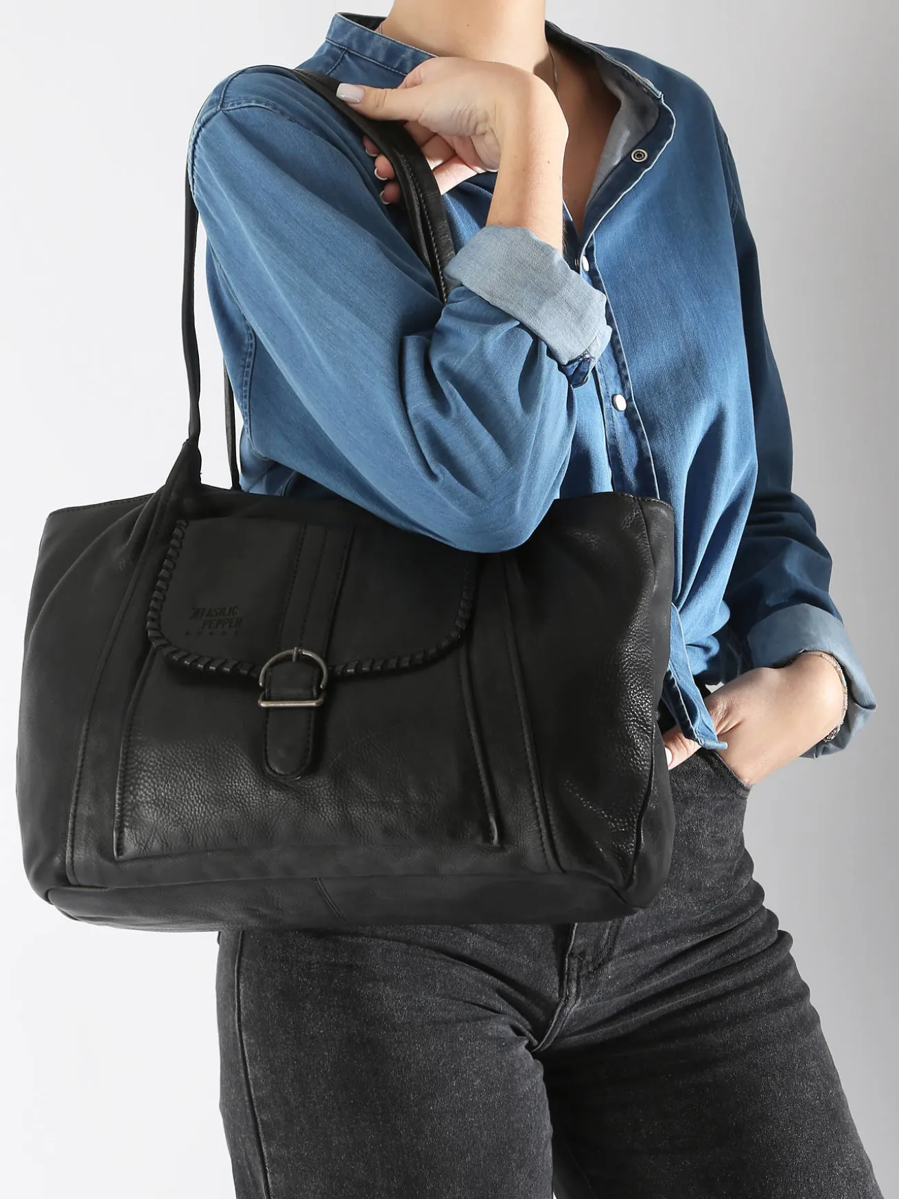 sac porté épaule Utility cuir BASILIC PEPPER