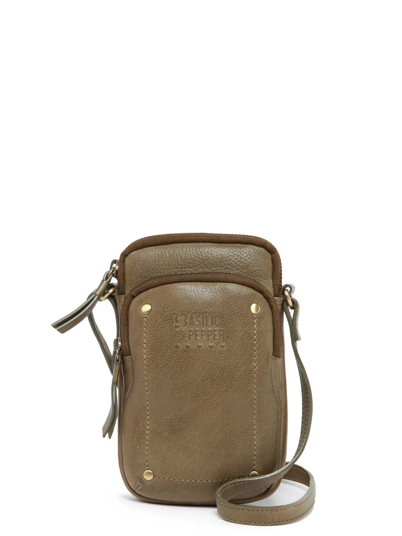 Étui téléphone et bandoulière cuir BASILIC PEPPER