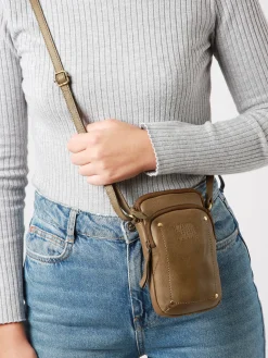 Étui téléphone et bandoulière cuir BASILIC PEPPER