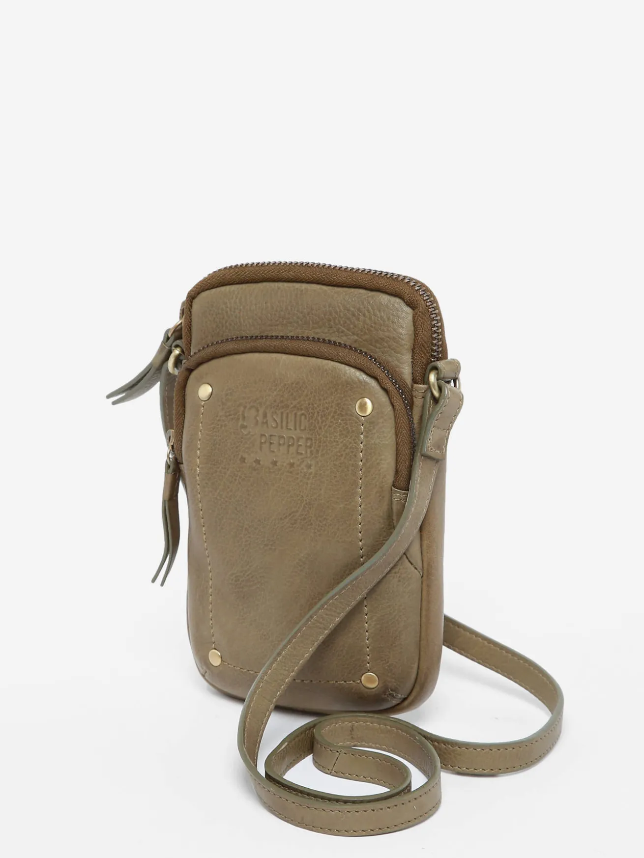 Étui téléphone et bandoulière cuir BASILIC PEPPER